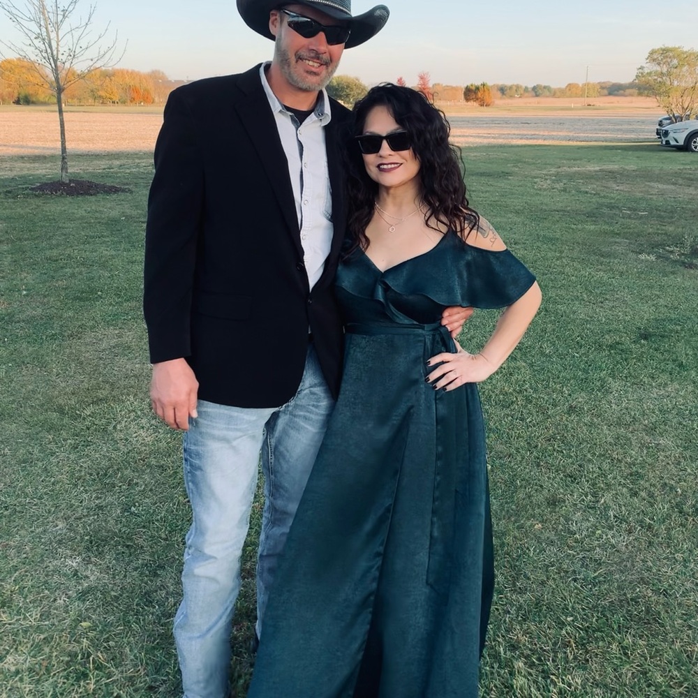Moriah Emerald Green Satin Wrap Maxi Dress. 
Gorgeous wedding guest dress.